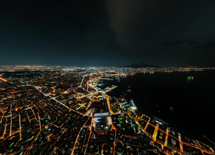 night view from an airplane of the city lights