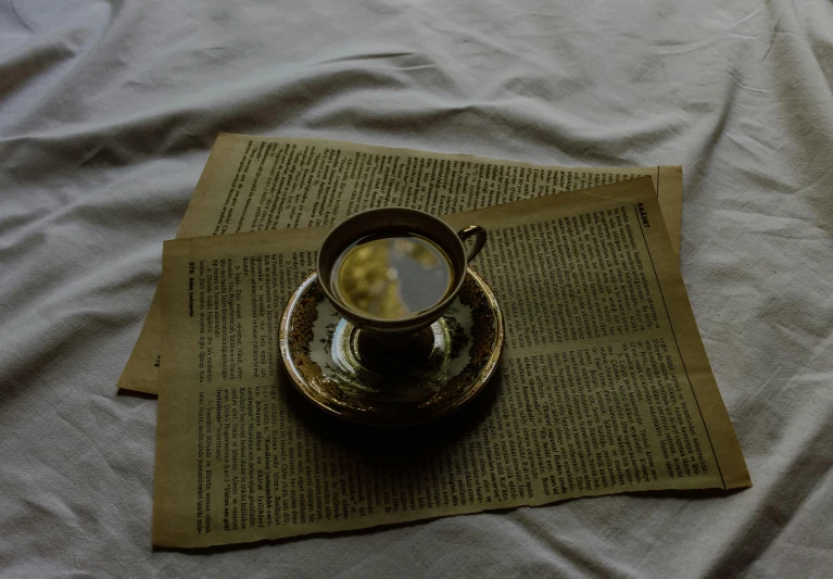 a tea pot is placed on an open book