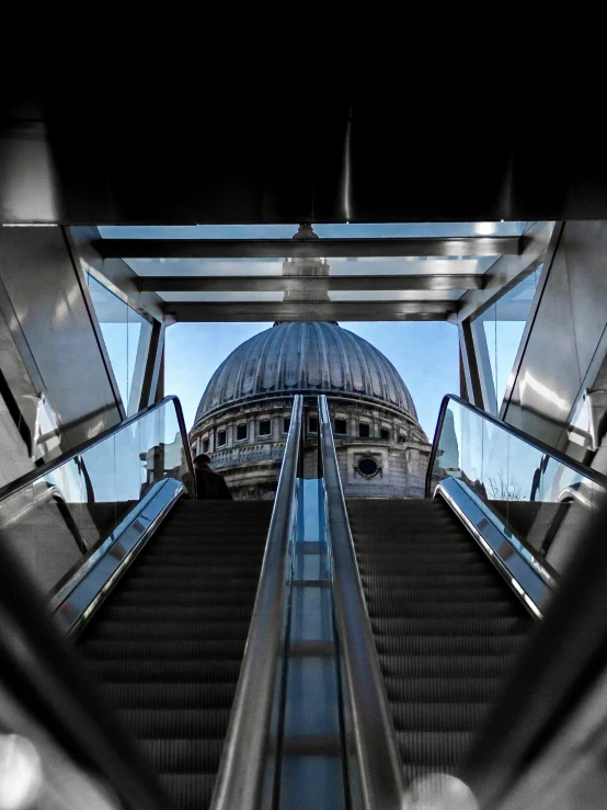 an escalator is going up in the sky