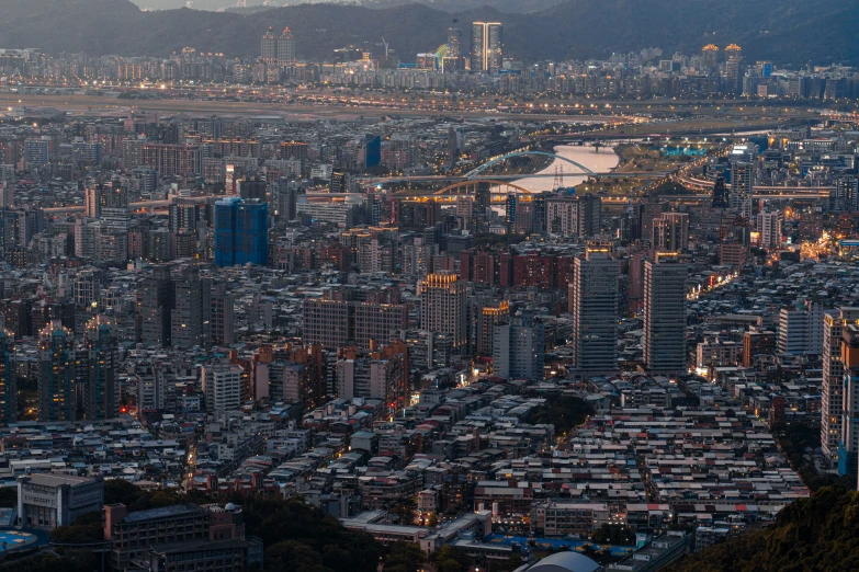 the top view of a city in a big city