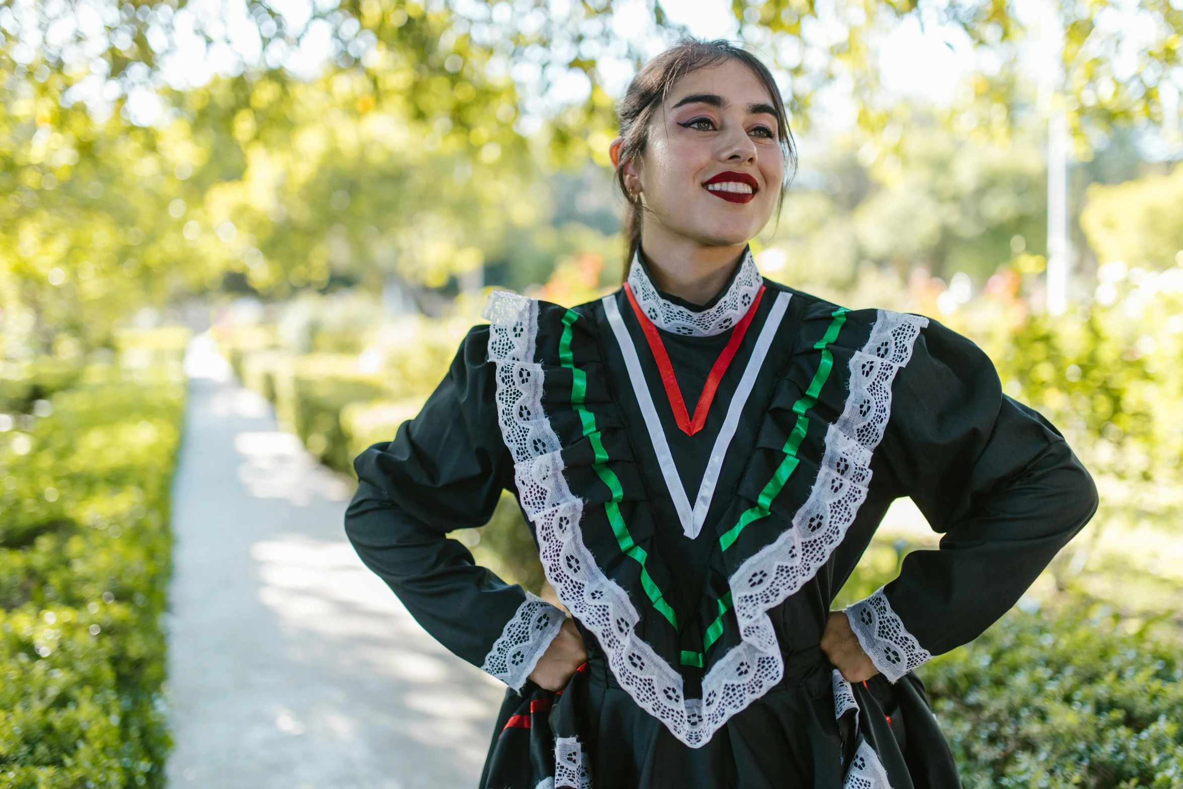 a woman in a costume posing for the camera