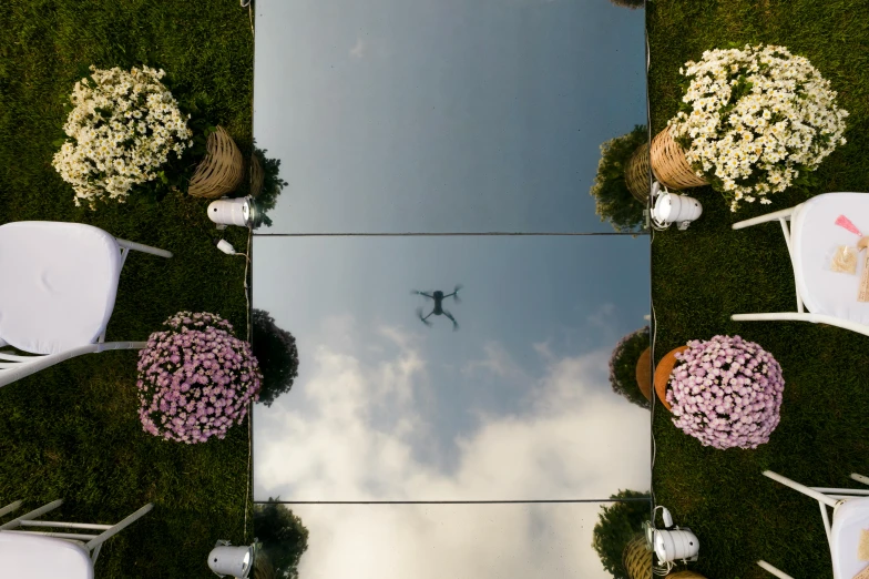 there is a view from above of a wedding venue