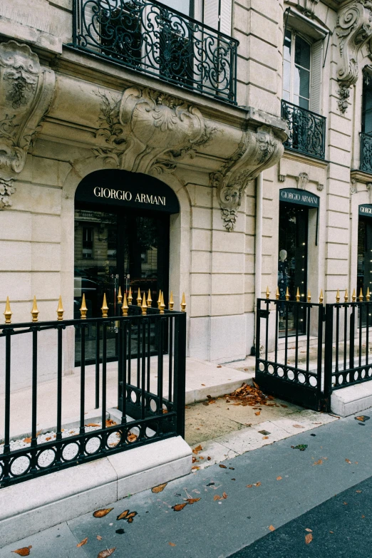 a building with wrought iron railings is shown