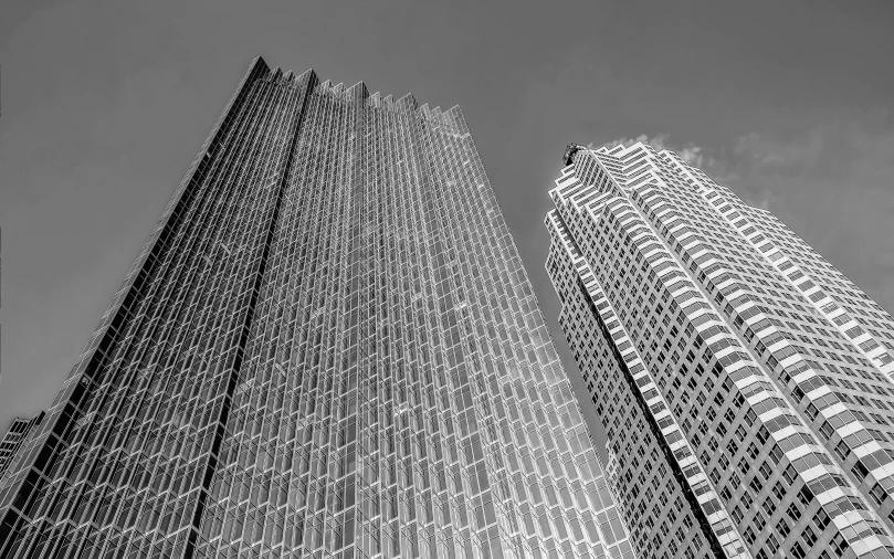 a black and white po of two building