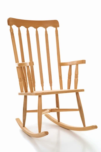 an unfinished rocking chair against a white background
