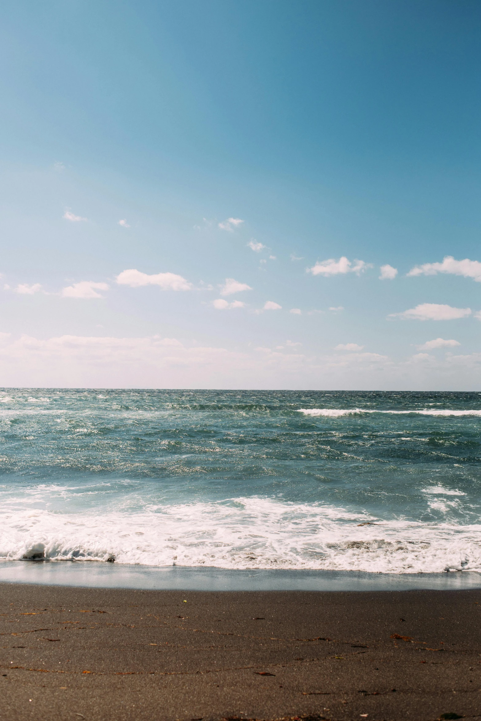 a lone beach with the ocean crashing up on it