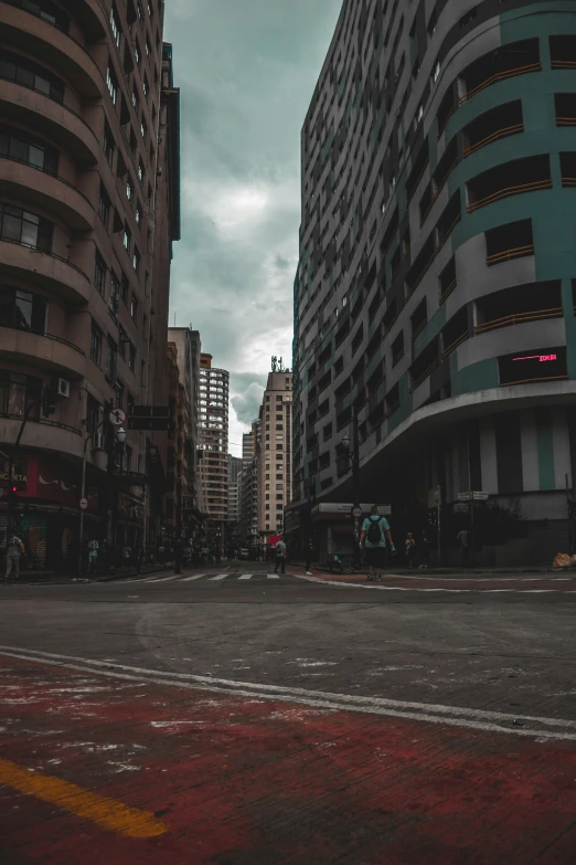 view of some buildings with a red light at the middle