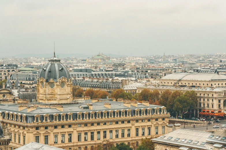 a big city view with a clock tower