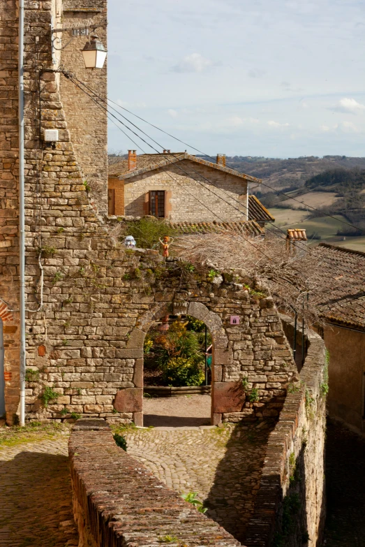 an old building with stairs going down it