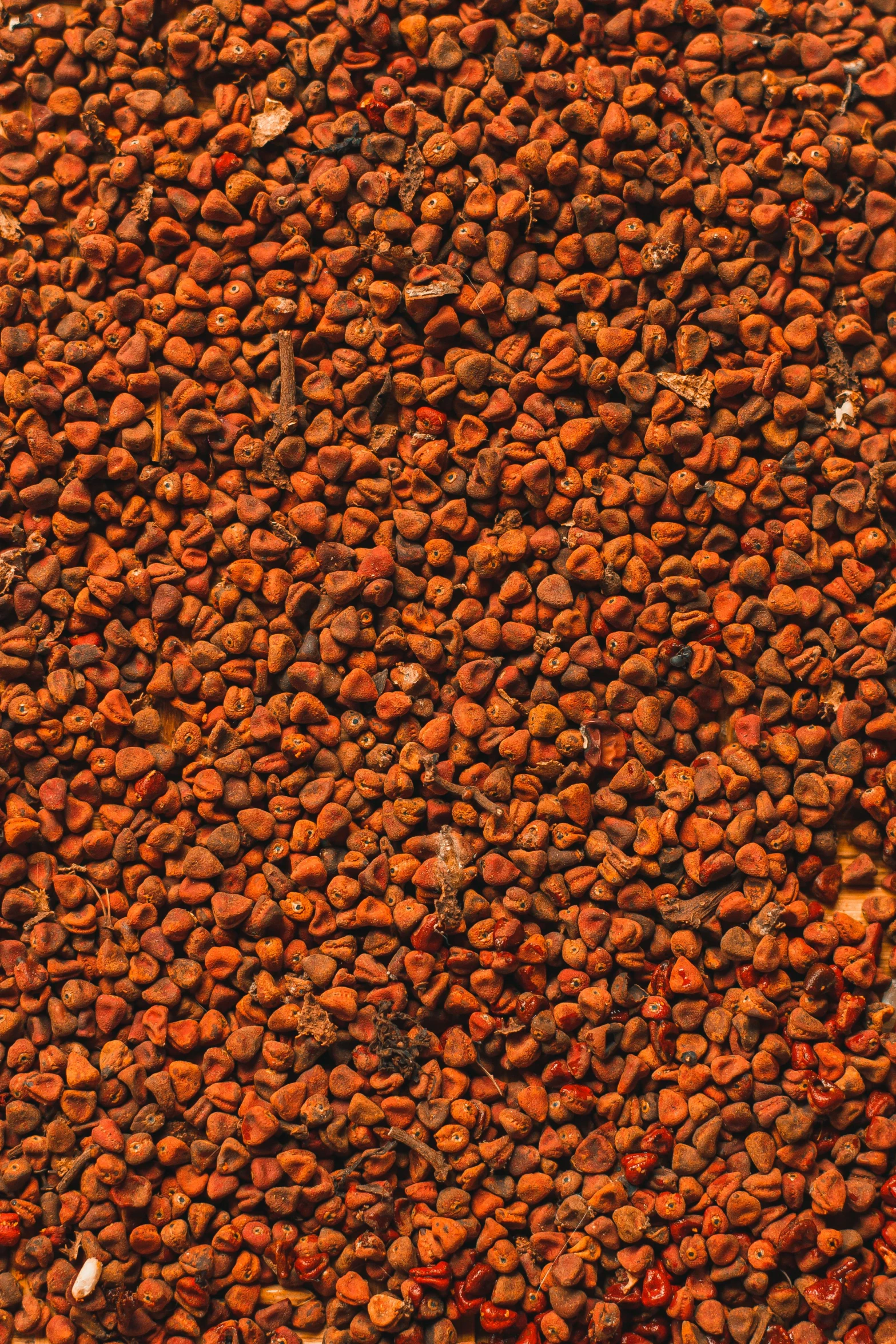 a pattern of round stones and orange colored rocks