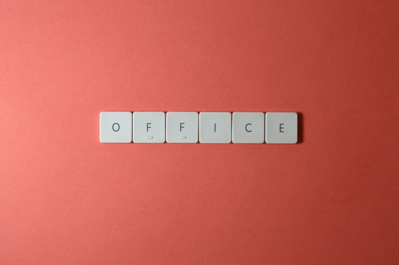 the words office spelled with small white squares