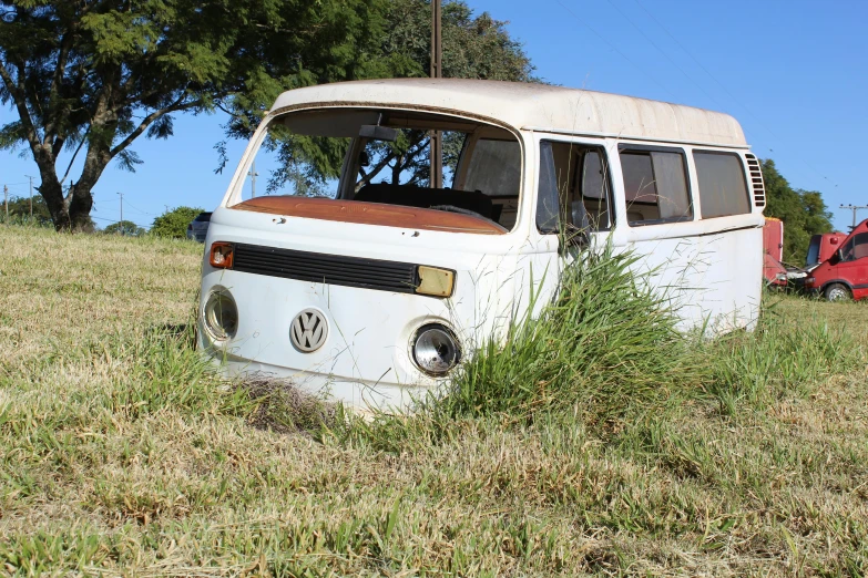 the old van has rusted off on it