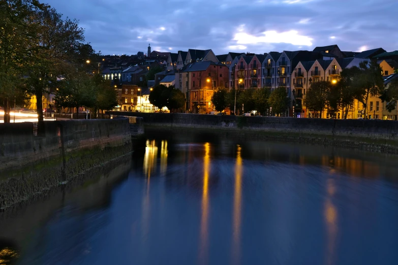 a view of a city at night time