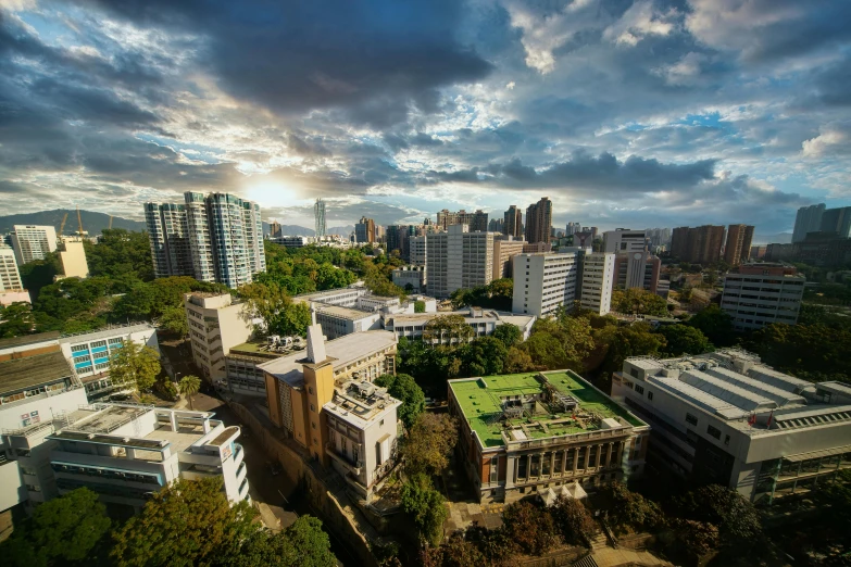 a picture looking down at buildings and the city