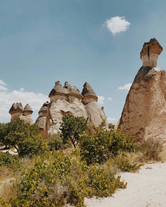 some strange rock formations in a grassy area