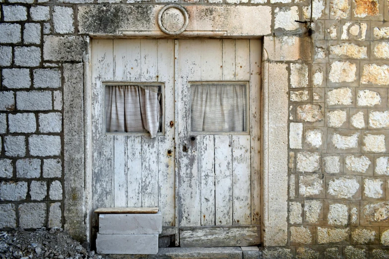 this is a door with some curtains on it