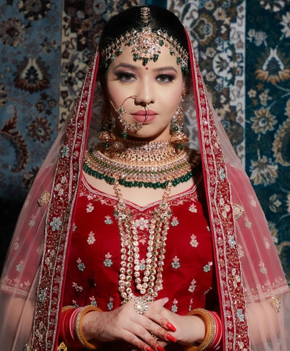 the bride poses in her traditional bridal outfit