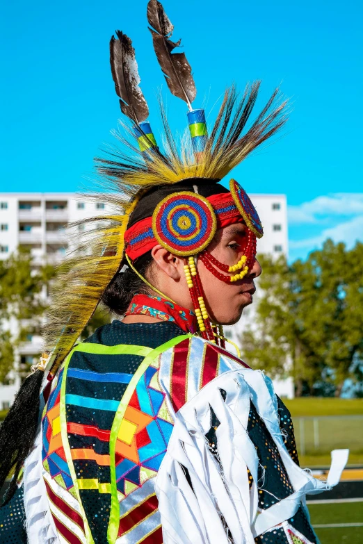 the headdress in a native american costume is made of feathers