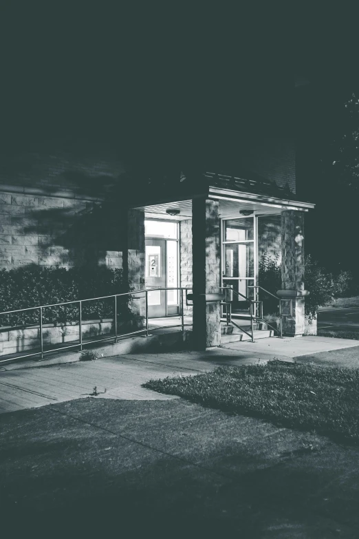 there is a old stone building in black and white