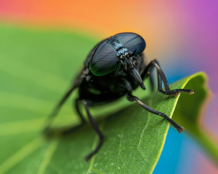 a black insect that is sitting on a leaf