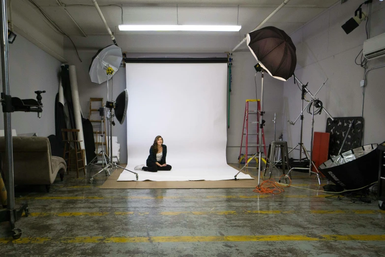 a person sitting on the floor in front of the camera
