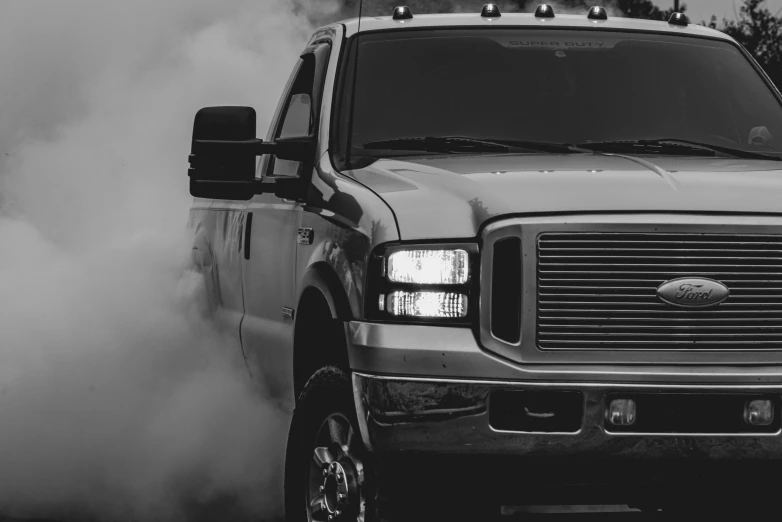 black and white po of a big truck