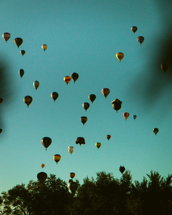 a group of  air balloons flying through the sky