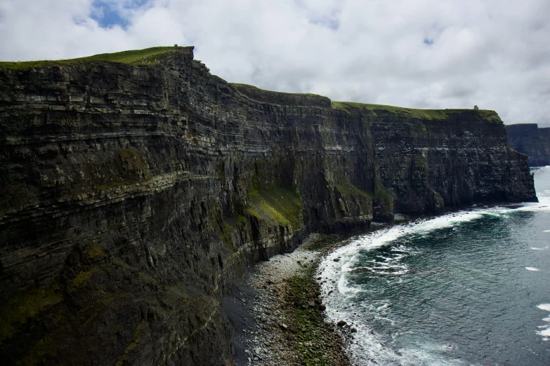 large cliffs on a steep cliff next to a body of water