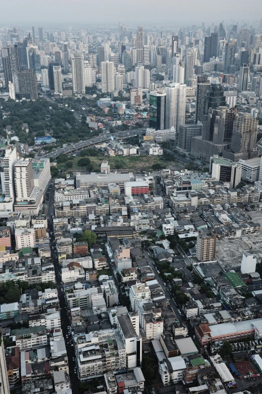 an aerial view of a city and a river