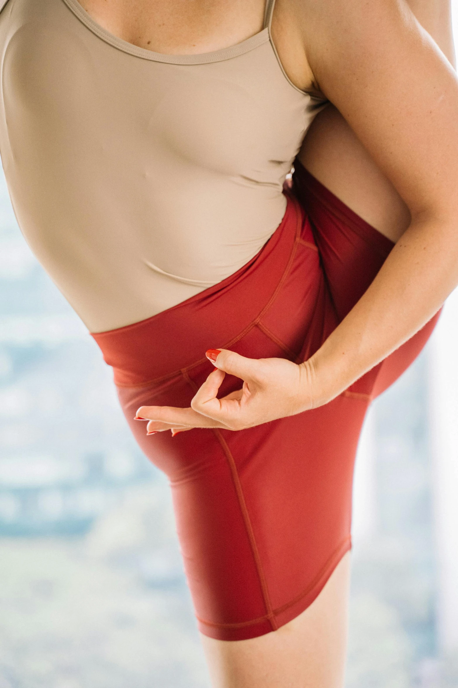 an image of the woman's skirt that she is wearing