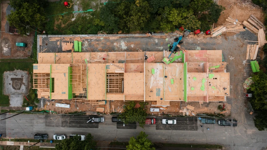 an aerial view of some construction on top of a road