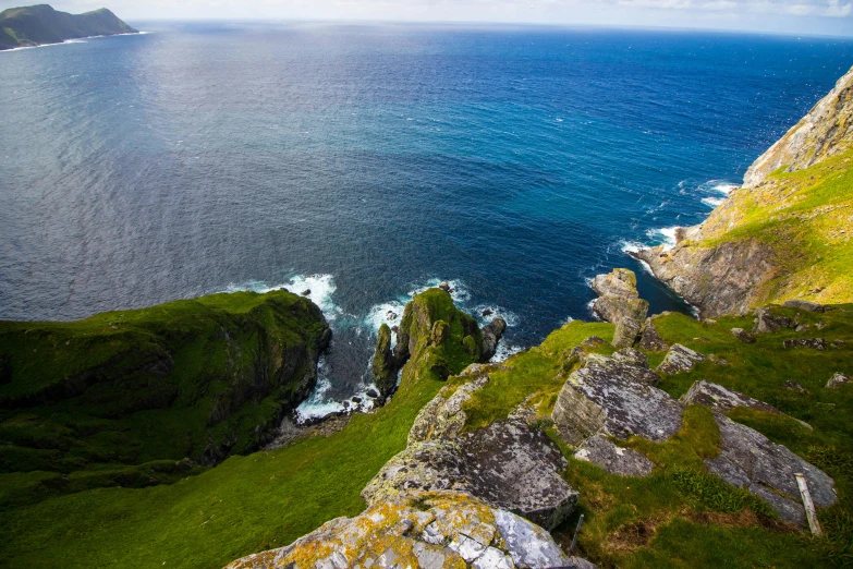 the view over an ocean from a cliff