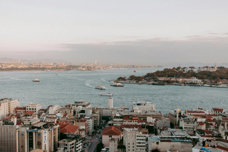 a view of a city and a harbor from an elevated position