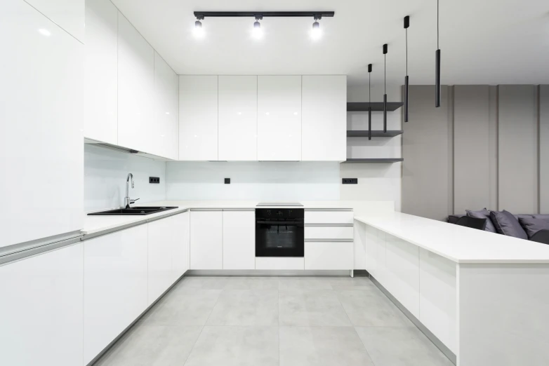 a clean modern kitchen with white cabinetry and appliances