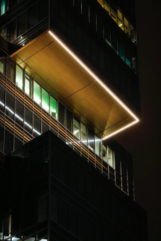 night scene with lights hanging down from buildings