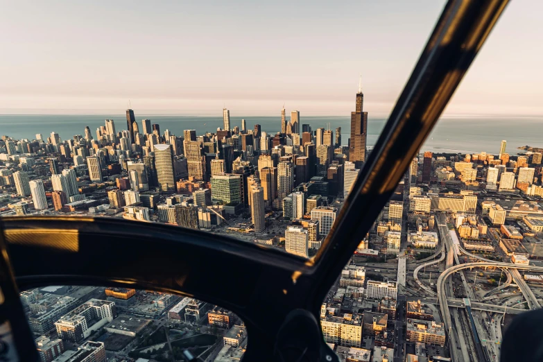 the view from the helicopter of an empty city