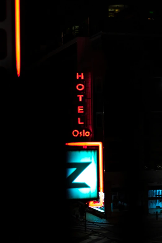 the neon el is lit up at night