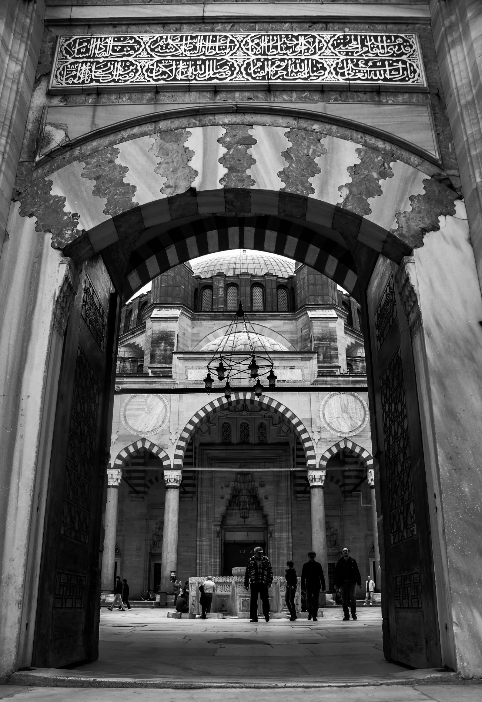 a black and white po of an archway