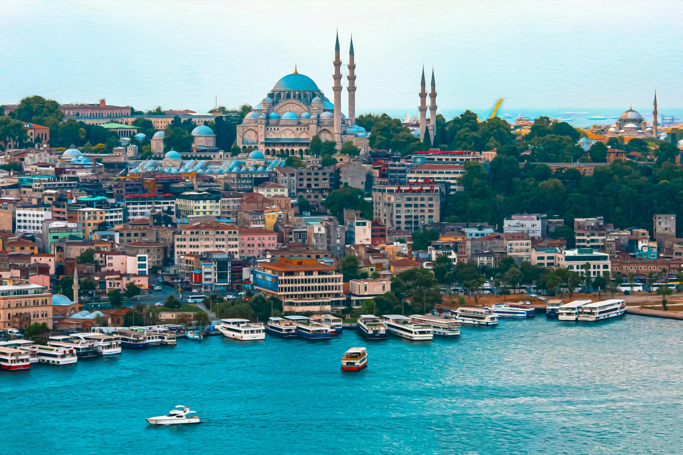 the boats are sailing in the harbor by the old city