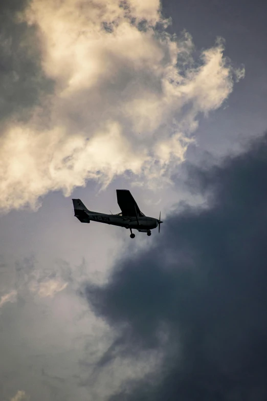 an airplane is flying in the cloudy sky