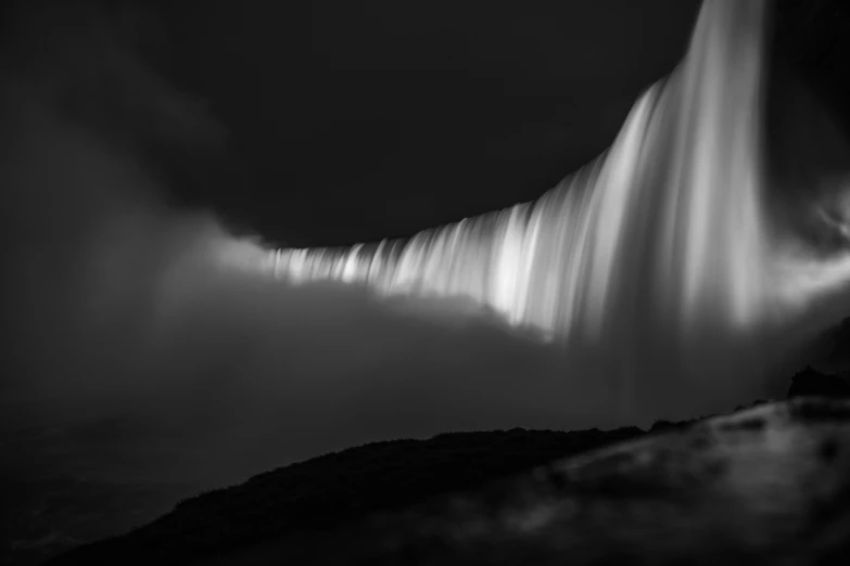 some water falling into a lake at night