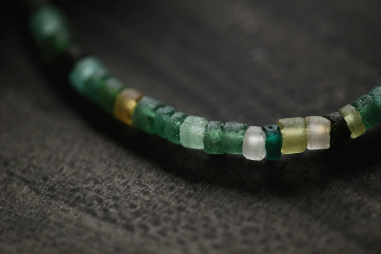 close up image of green and white beads