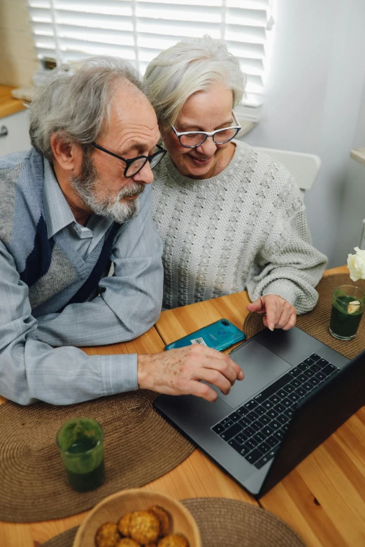 an elderly couple on a laptop in a home