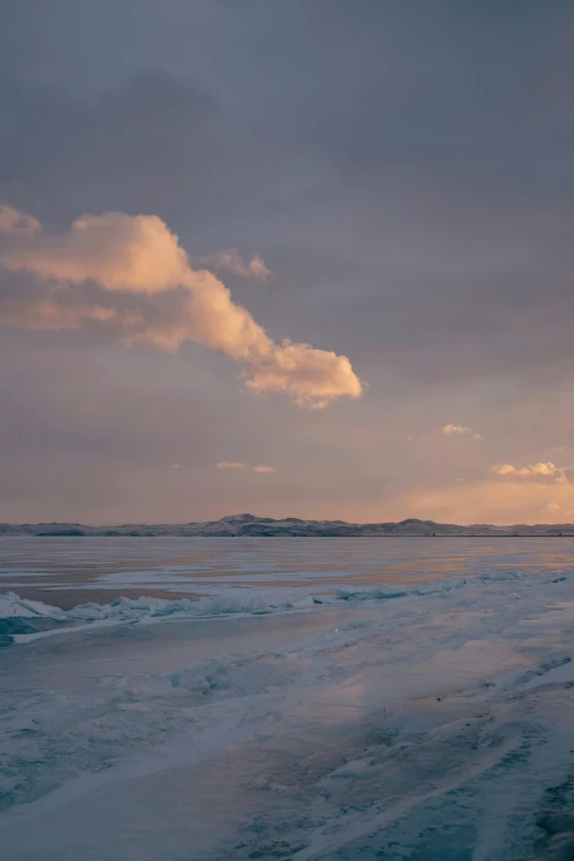 ice on the water under a cloudy sky