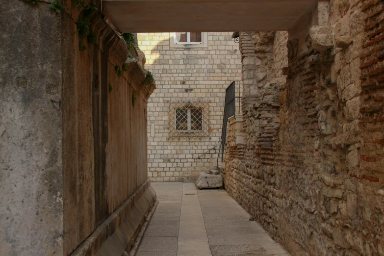 an empty alley way in a building