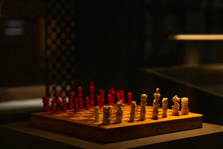 a chess board with the game pieces turned off