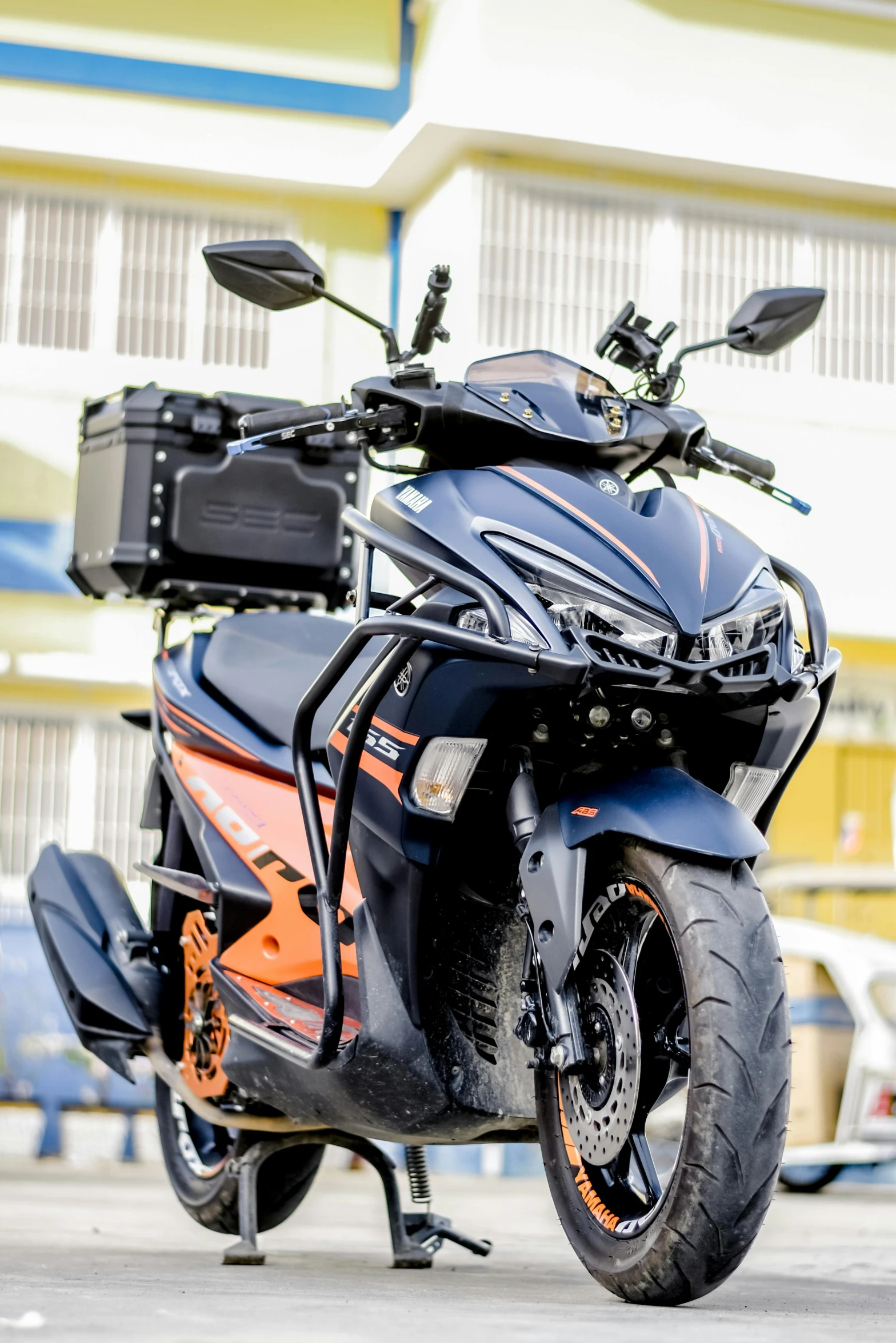 a motor bike parked on the side of the road