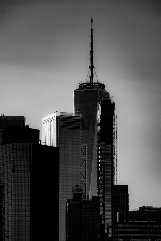 a black and white view of a city