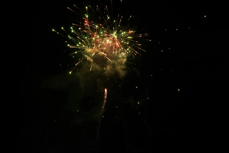 fireworks are glowing on the dark night sky