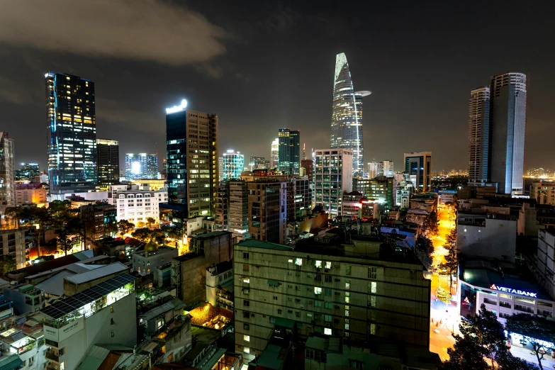 night view of a city from a rooftop